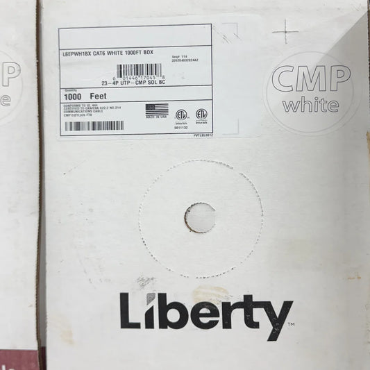 Liberty Cat6e Plenum L6EPWH1BX 23AWG 550MHz White 1000ft Ethernet Cable