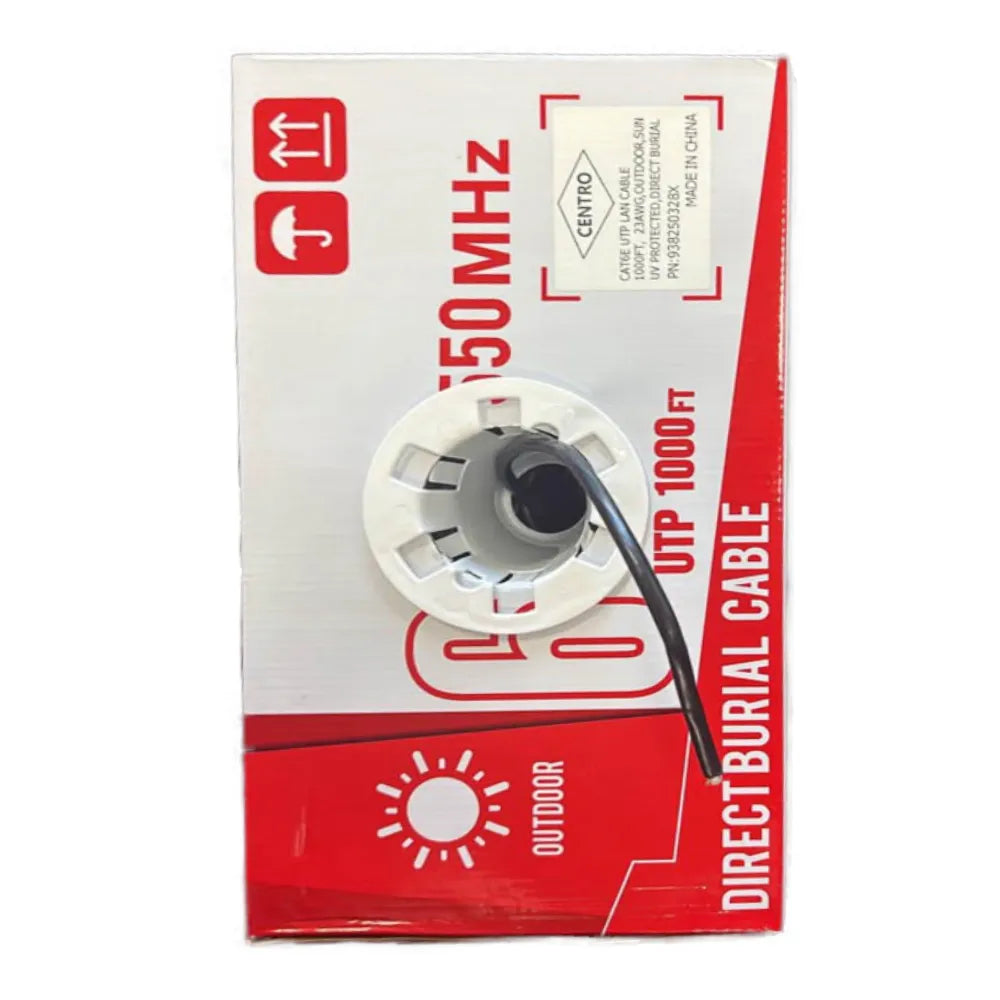 Centro 938250328X Cat6E Outdoor Direct Burial UV protected 23AWG 1000ft Black Ethernet Cable