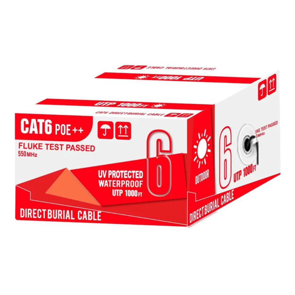 Centro 938250328X Cat6E Outdoor Direct Burial UV protected 23AWG 1000ft Black Ethernet Cable