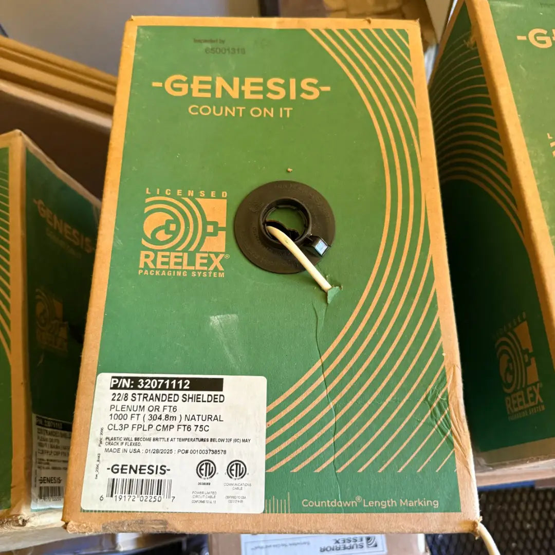 Genesis 32071112 22/8 Stranded Shielded CL3P CMP 22AWG Plenum FT6 UL Listed 1000ft Cable Pull Box