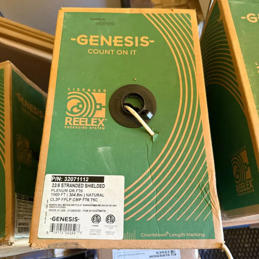 Genesis 32071112 22/8 Stranded Shielded CL3P CMP 22AWG Plenum FT6 UL Listed 1000ft Cable Pull Box