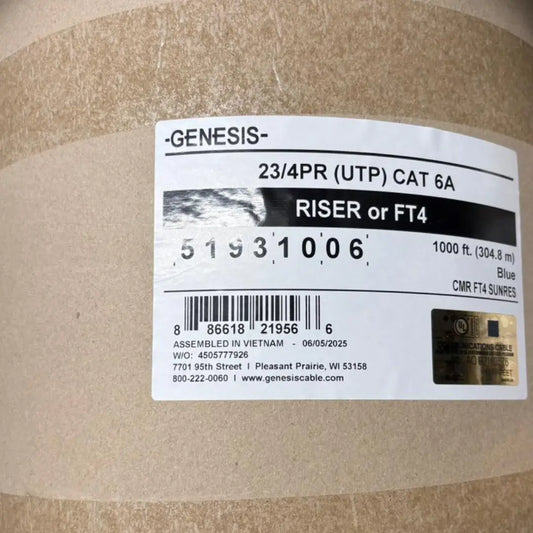 Genesis 51931006 CAT6 Riser Solid Copper 1000ft UTP 23AWG Ethernet Cable