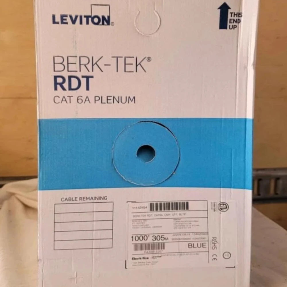 BERK-TEK | 11142454 RDT CAT6A Plenum 1000ft Blue 23 AWG UTP Ethernet Cable