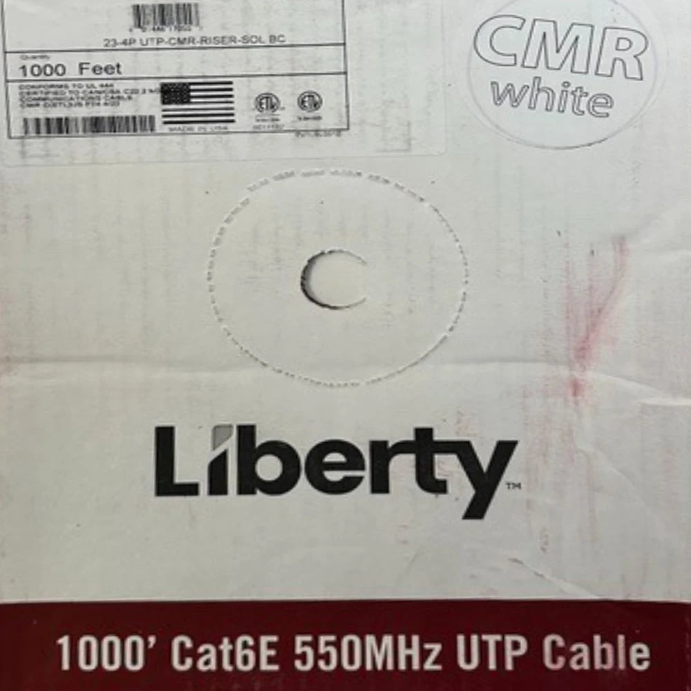Liberty L6ERWH1BX Cat6E Riser Solid Copper UTP CMR 23AWG 1000ft Ethernet Cable