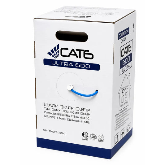 Nippon Labs Cat6 Riser UTP Ultra 600 23AWG UL Listed CMR 600MHz 1000ft Ethernet Cable