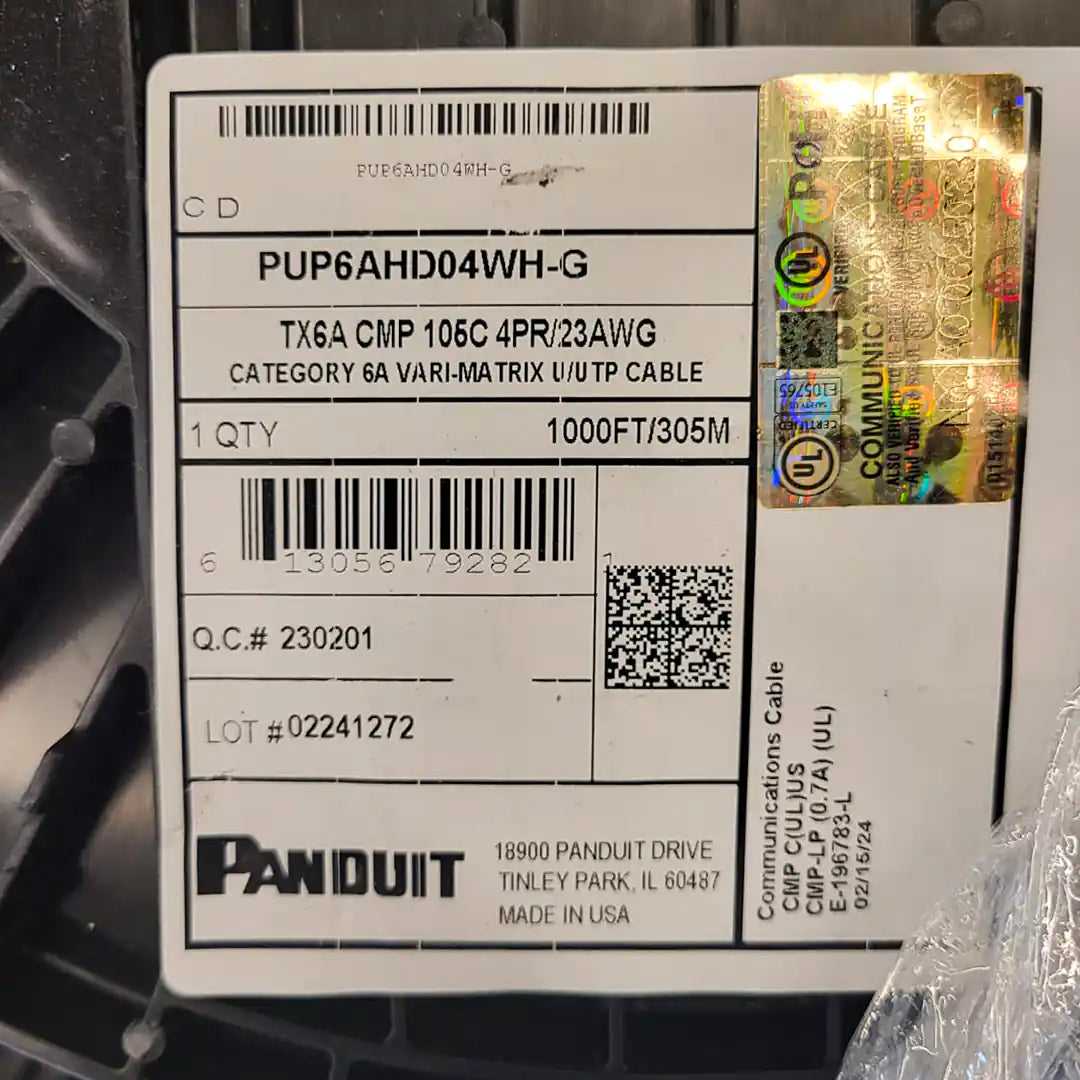 Panduit Cat6A Plenum UTP 23 AWG TX6A 4-pair 1000ft Copper Cable
