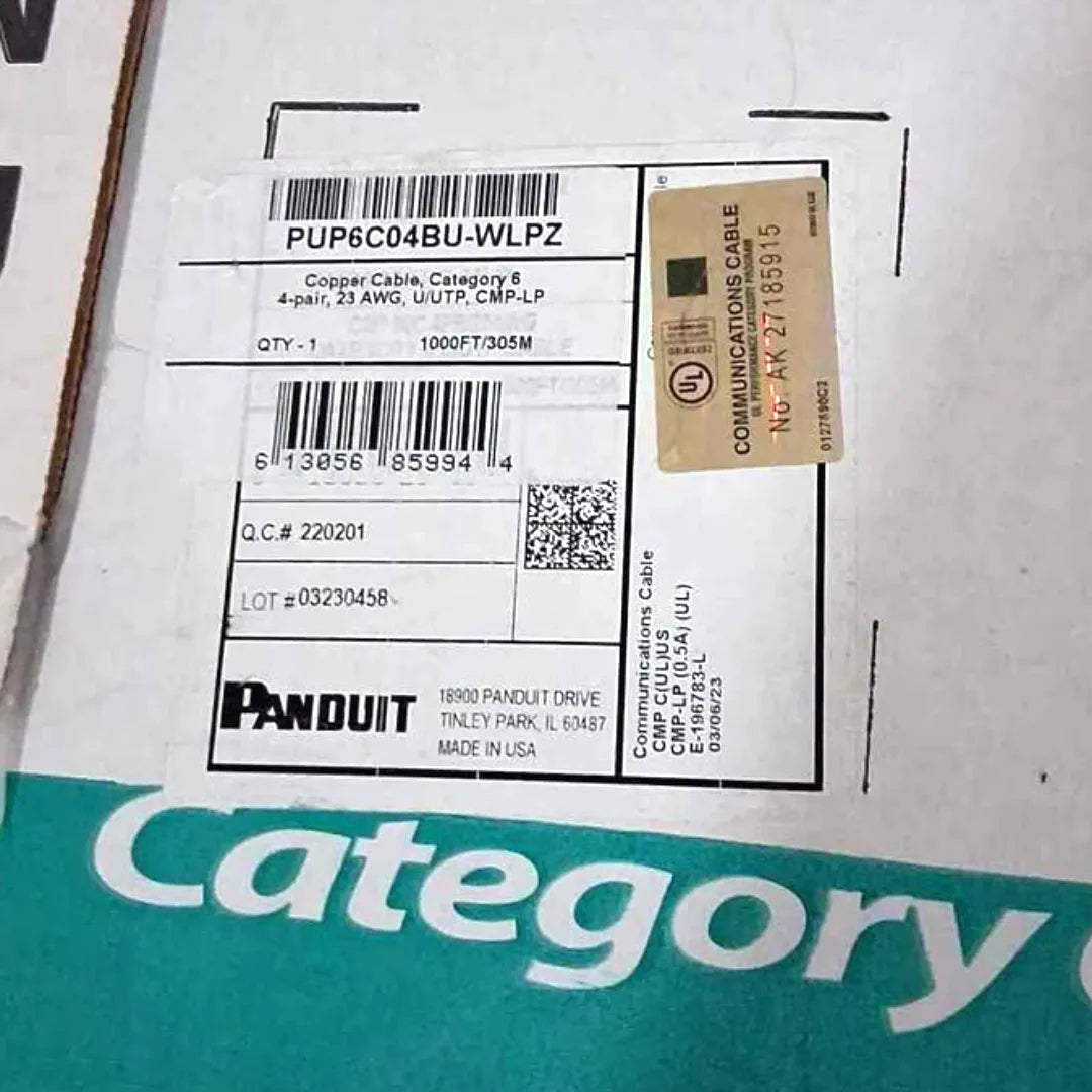 Panduit PUP6C04BU-WLPZ Cat6 Plenum UTP 1000ft Blue Ethernet Cable