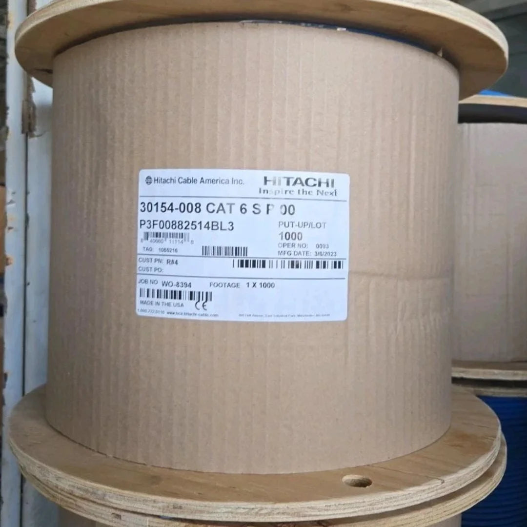 Proterial Hitachi 630154-008 Cat6 Plenum 23AWG F/UTP 1000ft Blue Ethernet Cable