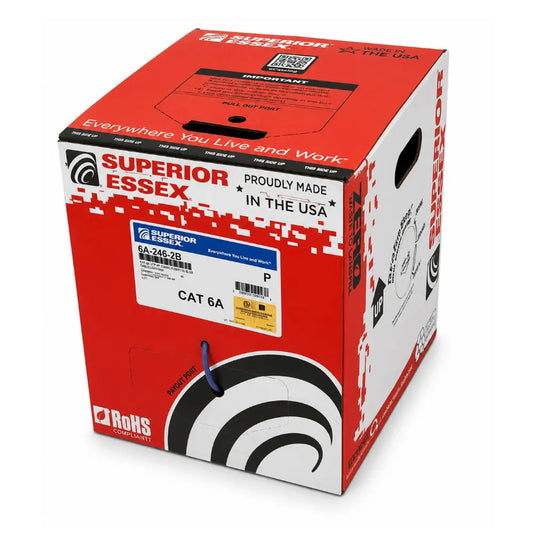 Superior Essex 6A-246-2B Cat6A Plenum UTP 23AWG UL Listed 1000ft Blue Ethernet Cable