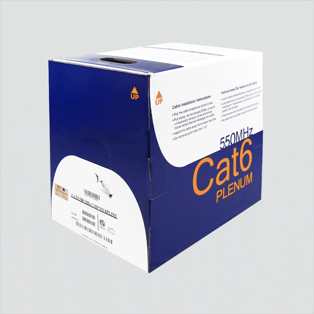 Cat6 Plenum Wavenet 6E04UPSPLSXX4N No Spline 550MHz UTP 23AWG 1000ft Ethernet Cable