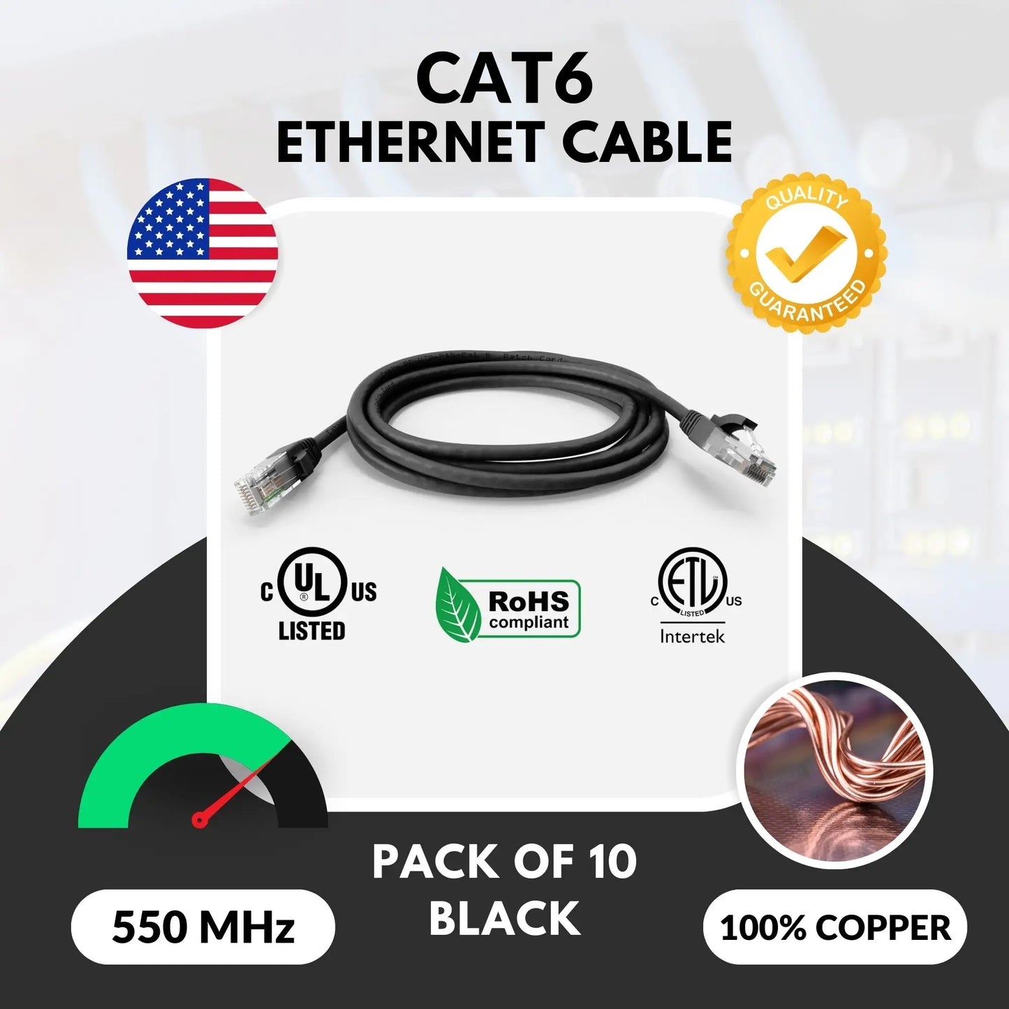 Cat6 UL Listed Booted Patch Cord, Black