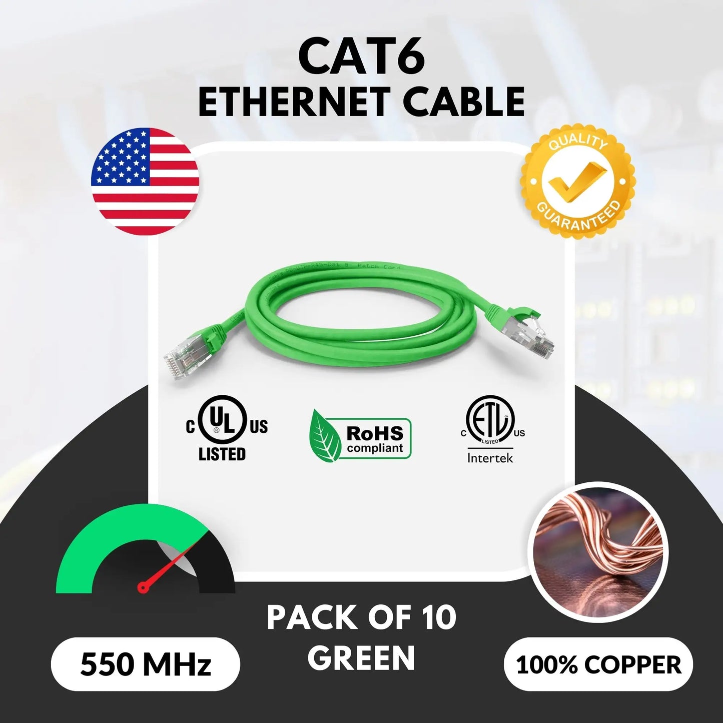 Cat6 UL Listed Booted Patch Cord, Green