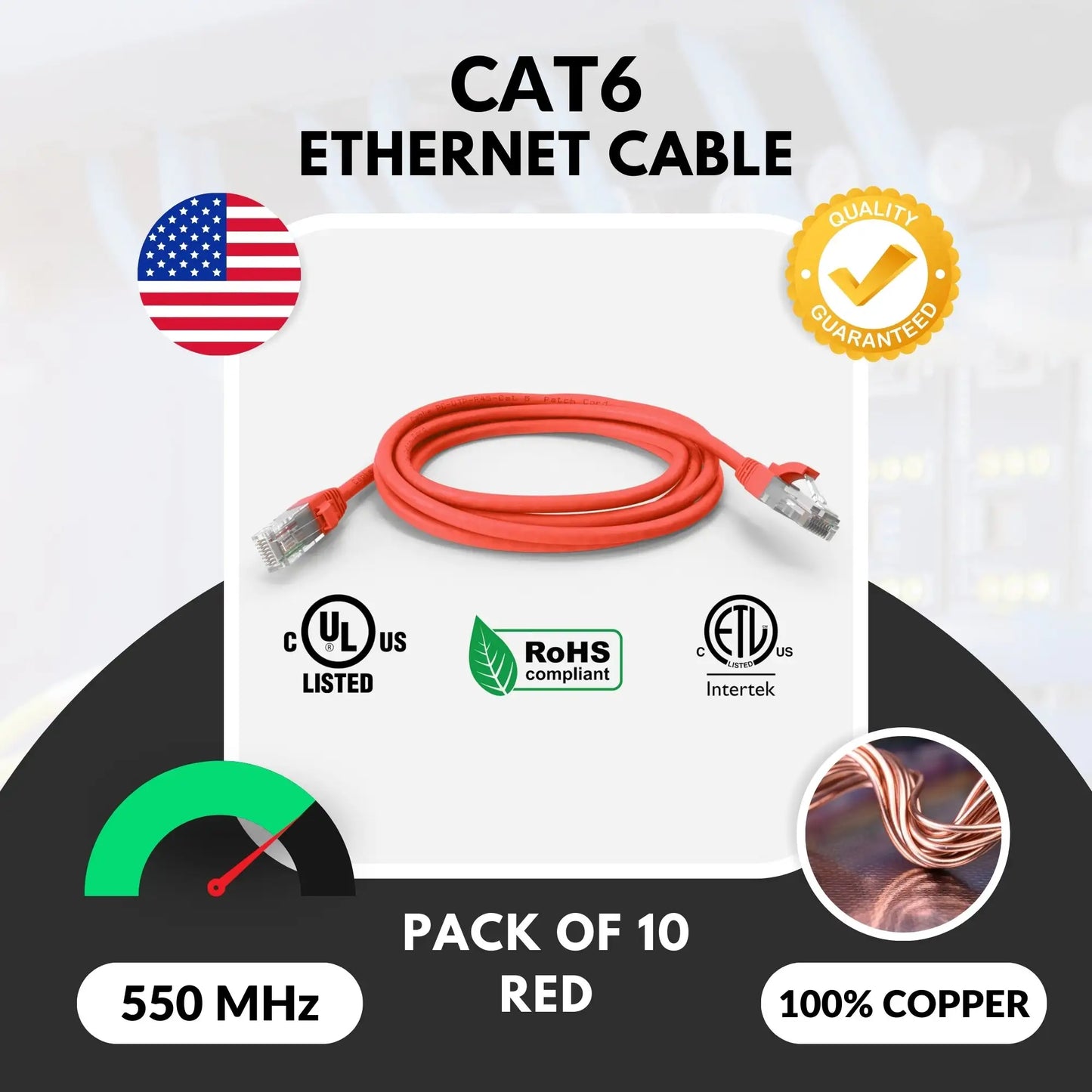 Cat6 UL Listed Booted Patch Cord, Red