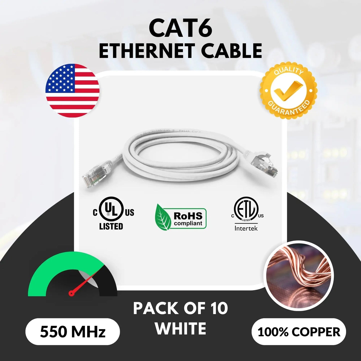 Cat6 UL Listed Booted Patch Cord, White