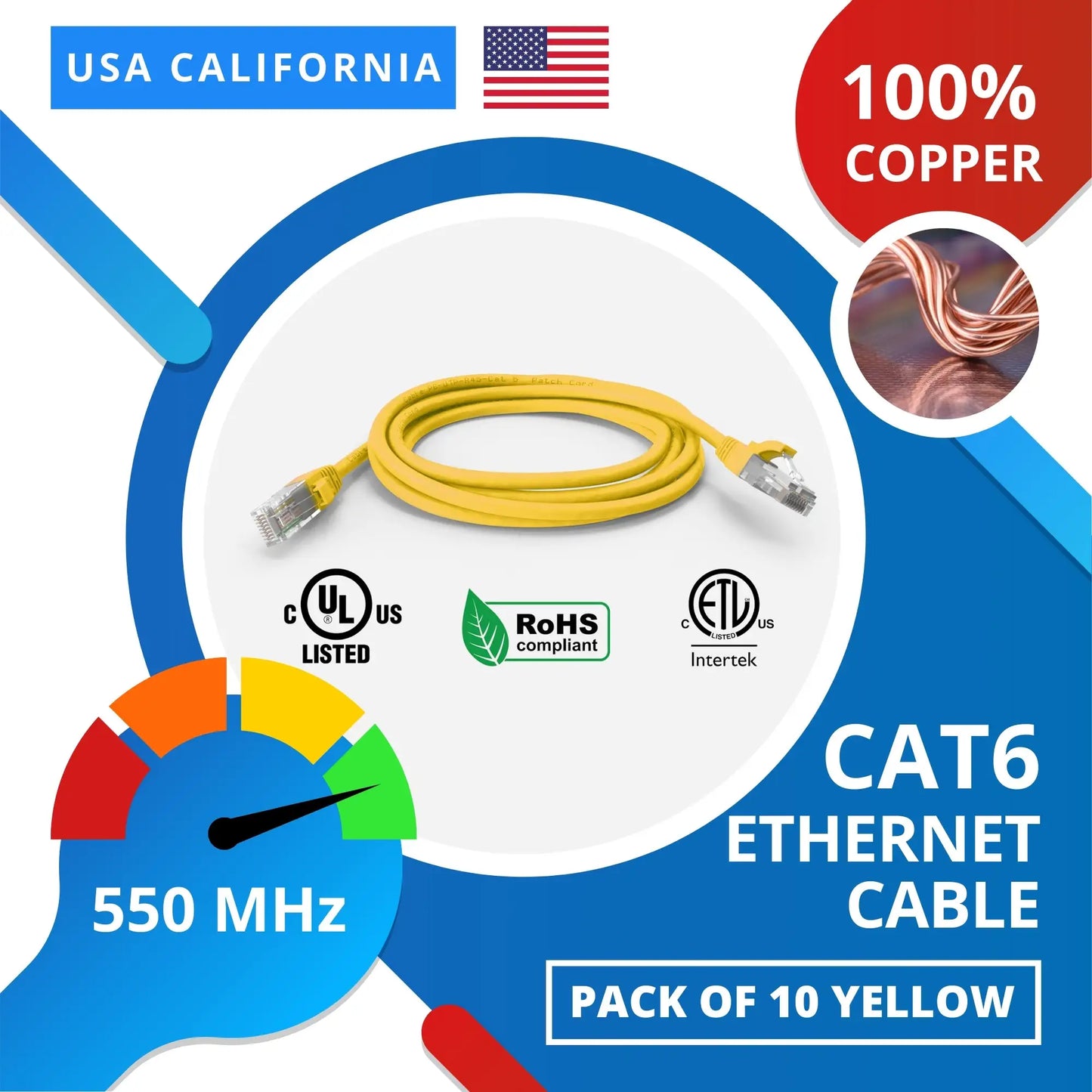 Yellow Cat6 Cord, Booted Ethernet Cable